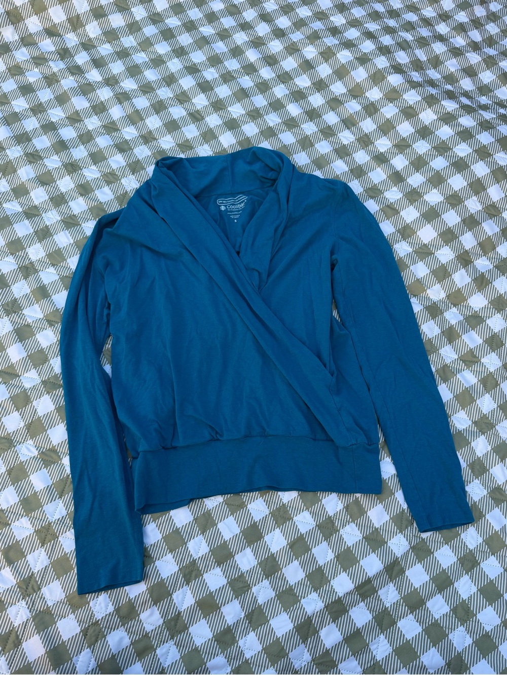Coolibar teal Wrap-Front Long Sleeve Top